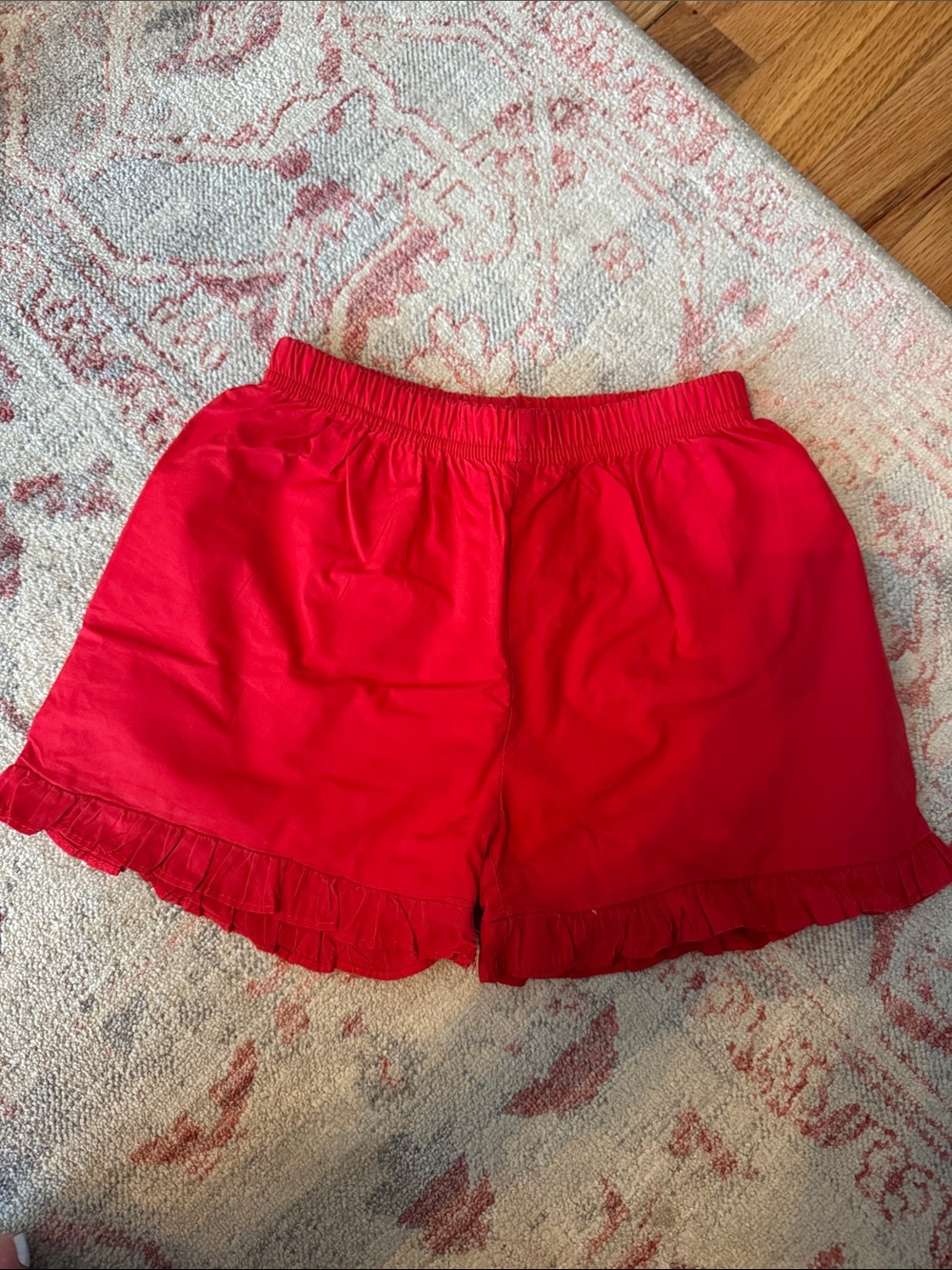 Girls Red Ruffle-Trim Elastic Waist Shorts